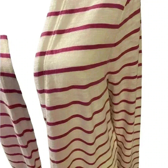 Chicos Ultimate Tee Cardigan Pink & white striped with side slit pockets size 2 - Picture 2 of 6